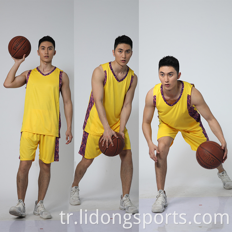 Özel yeni stil ucuz yumuşak nefes alabilen hızlı kuru basketbol forması üniforma tasarım renk sarı